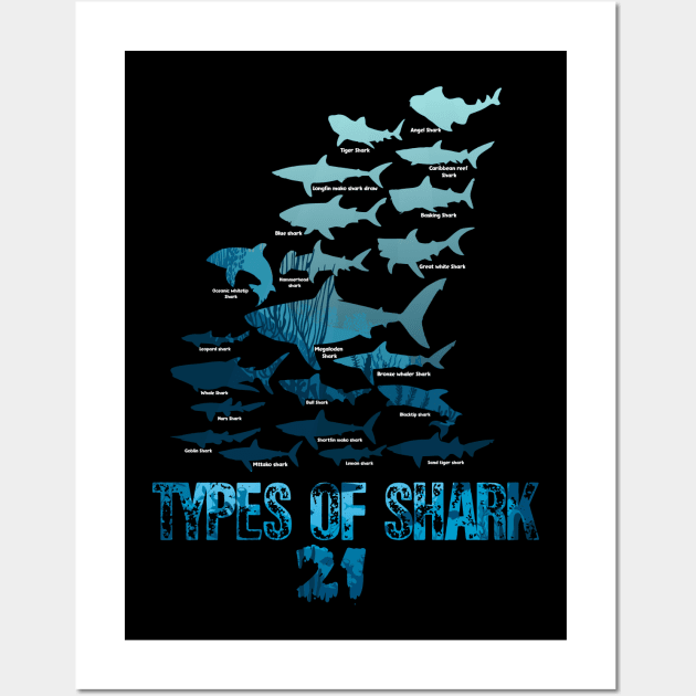 21 Types of sharks Wall Art by Flipodesigner